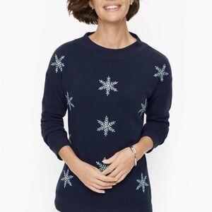 Talbots Navy Sweater with Teal Snowflake Accents